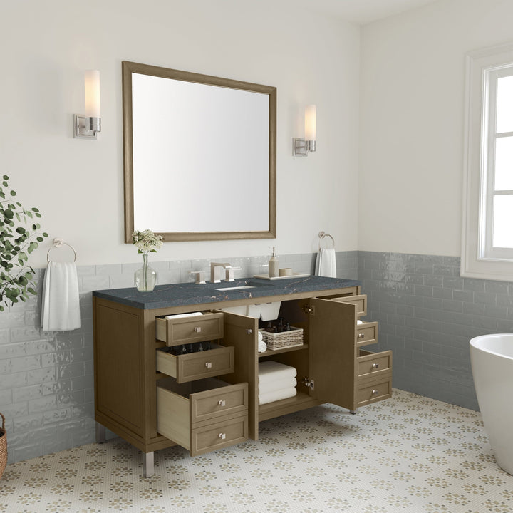 Chicago 60" Single Vanity, Walnut Whisper, w/ 3 CM Parisien Bleu Silestone® Top