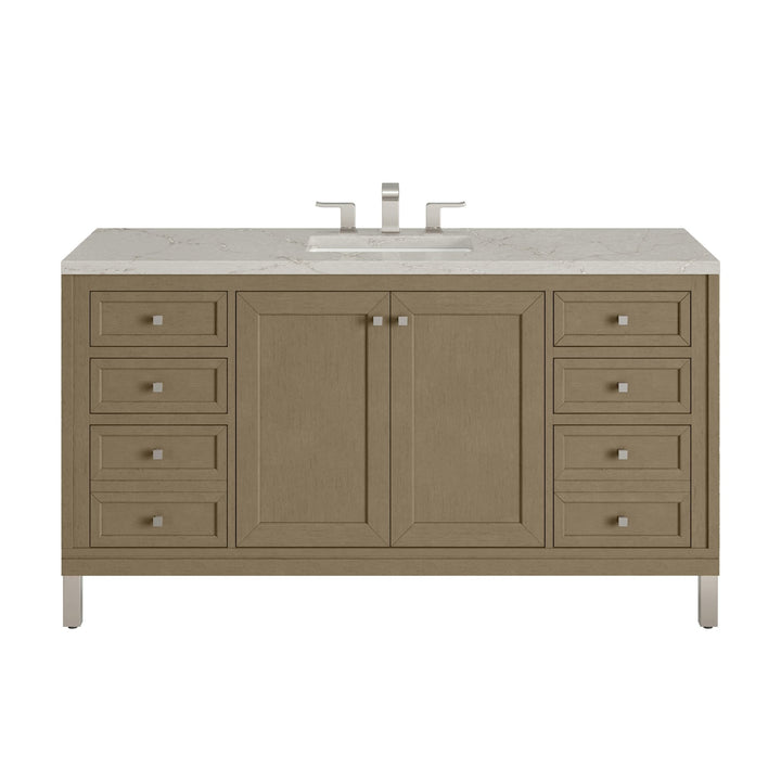 Chicago 60" Single Vanity, Walnut Whisper, w/ 3 CM Victorian Silver Silestone® Top