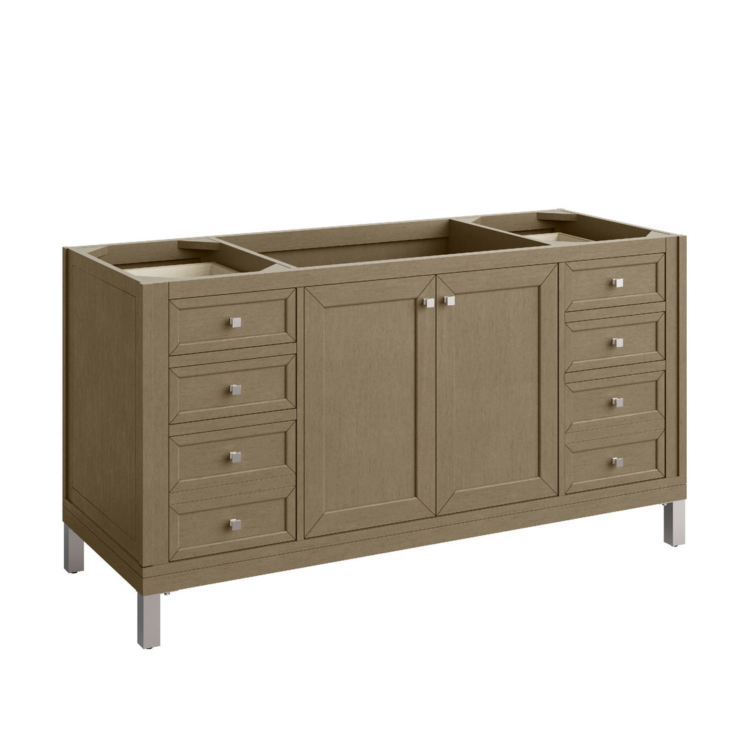 Chicago 60" Single Vanity, Walnut Whisper, w/ Single Hole 3CM White Zeus Silestone® Top & Backsplash