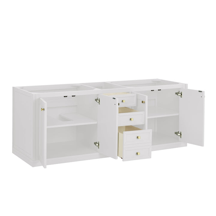 Chicago 72" Double Vanity, Glossy White, w/ 3 CM Arctic Fall Solid Surface Top