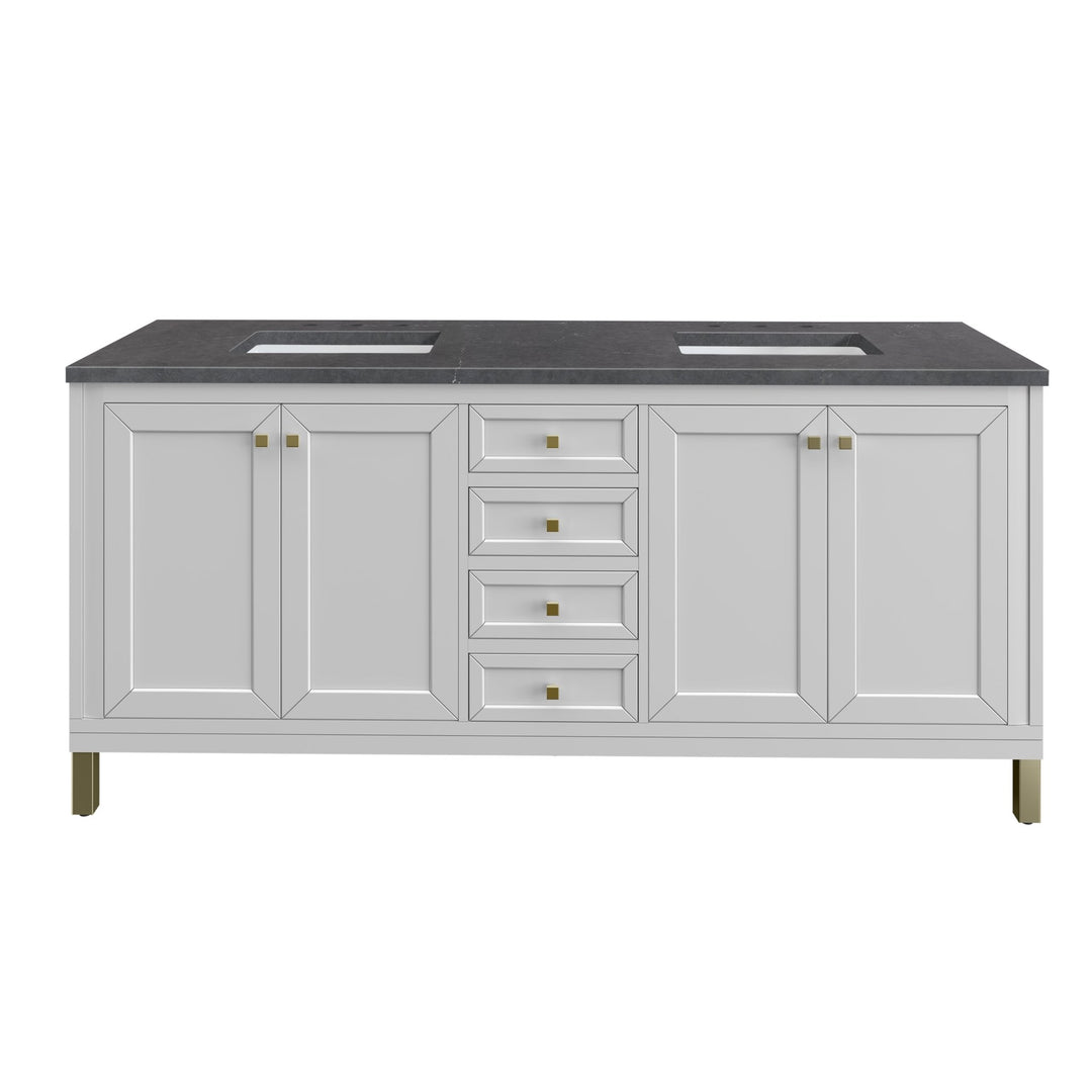 Chicago 72" Double Vanity, Glossy White, w/ 3 CM Charcoal Soapstone Silestone® Top