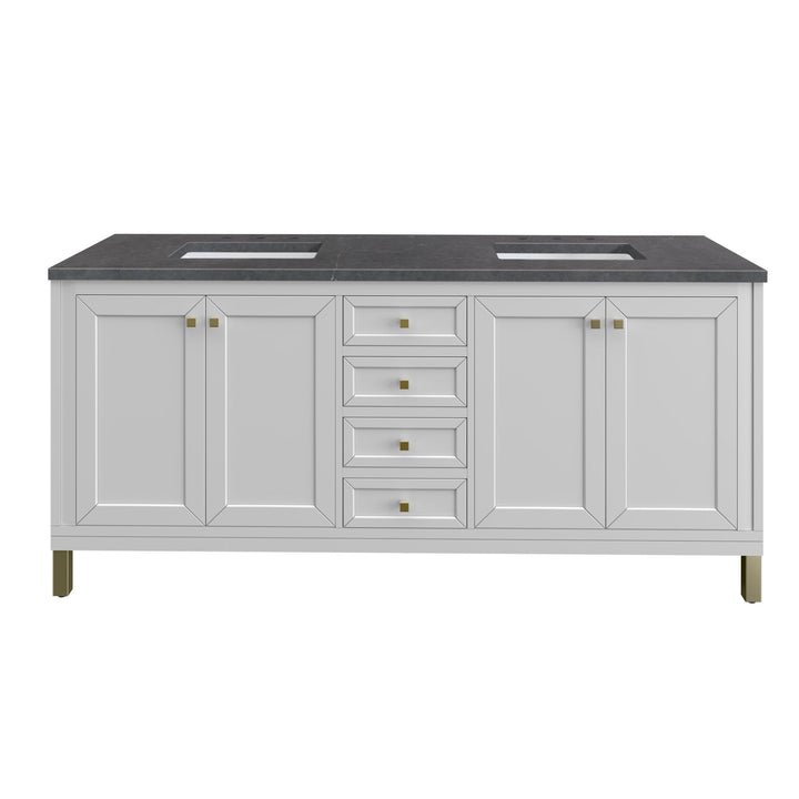 Chicago 72" Double Vanity, Glossy White, w/ 3 CM Charcoal Soapstone Silestone® Top