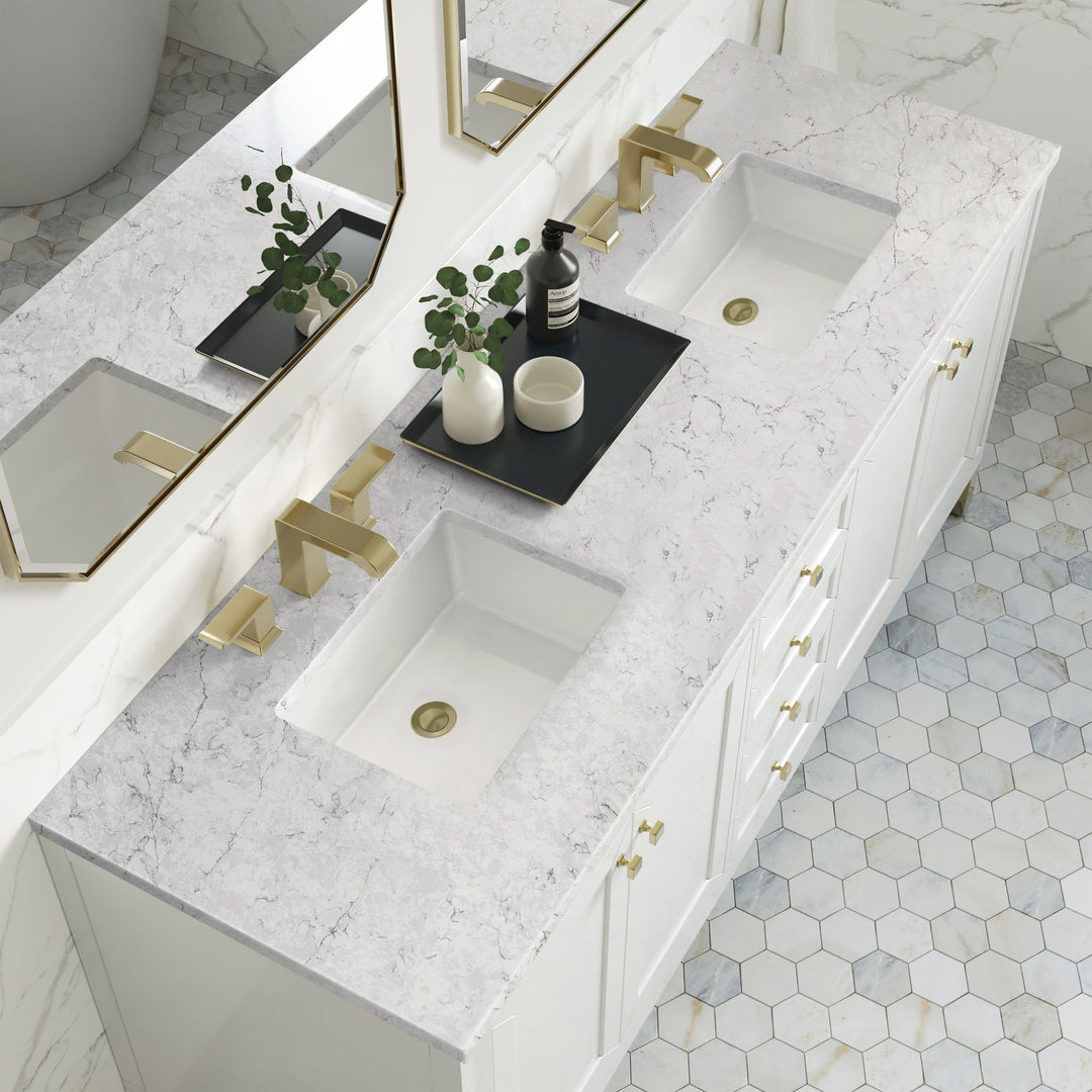 Chicago 72" Double Vanity, Glossy White, w/ 3 CM Eternal Jasmine Pearl Silestone® Top
