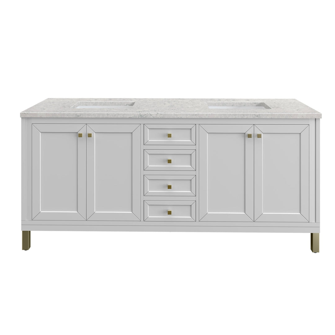 Chicago 72" Double Vanity, Glossy White, w/ 3 CM Eternal Jasmine Pearl Silestone® Top