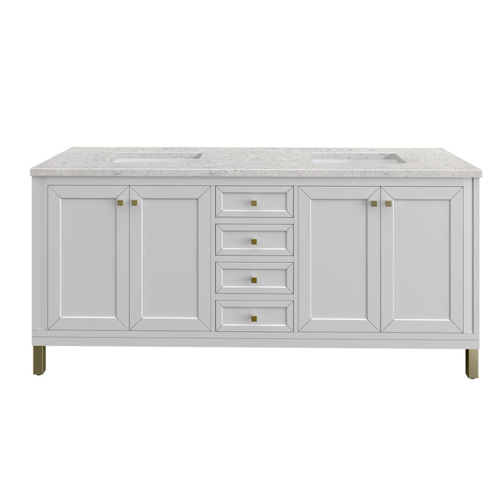Chicago 72" Double Vanity, Glossy White, w/ 3 CM Eternal Jasmine Pearl Silestone® Top