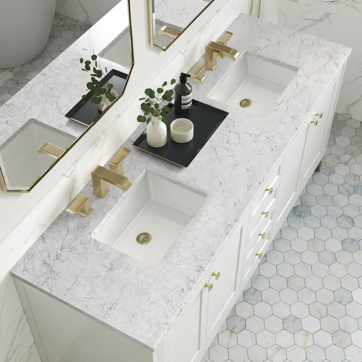Chicago 72" Double Vanity, Glossy White, w/ 3 CM Eternal Jasmine Pearl Silestone Top w/ FreePower Wireless Charger
