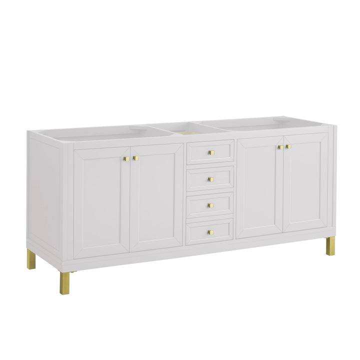 Chicago 72" Double Vanity, Glossy White, w/ 3 CM Ethereal Noctis Silestone® Top