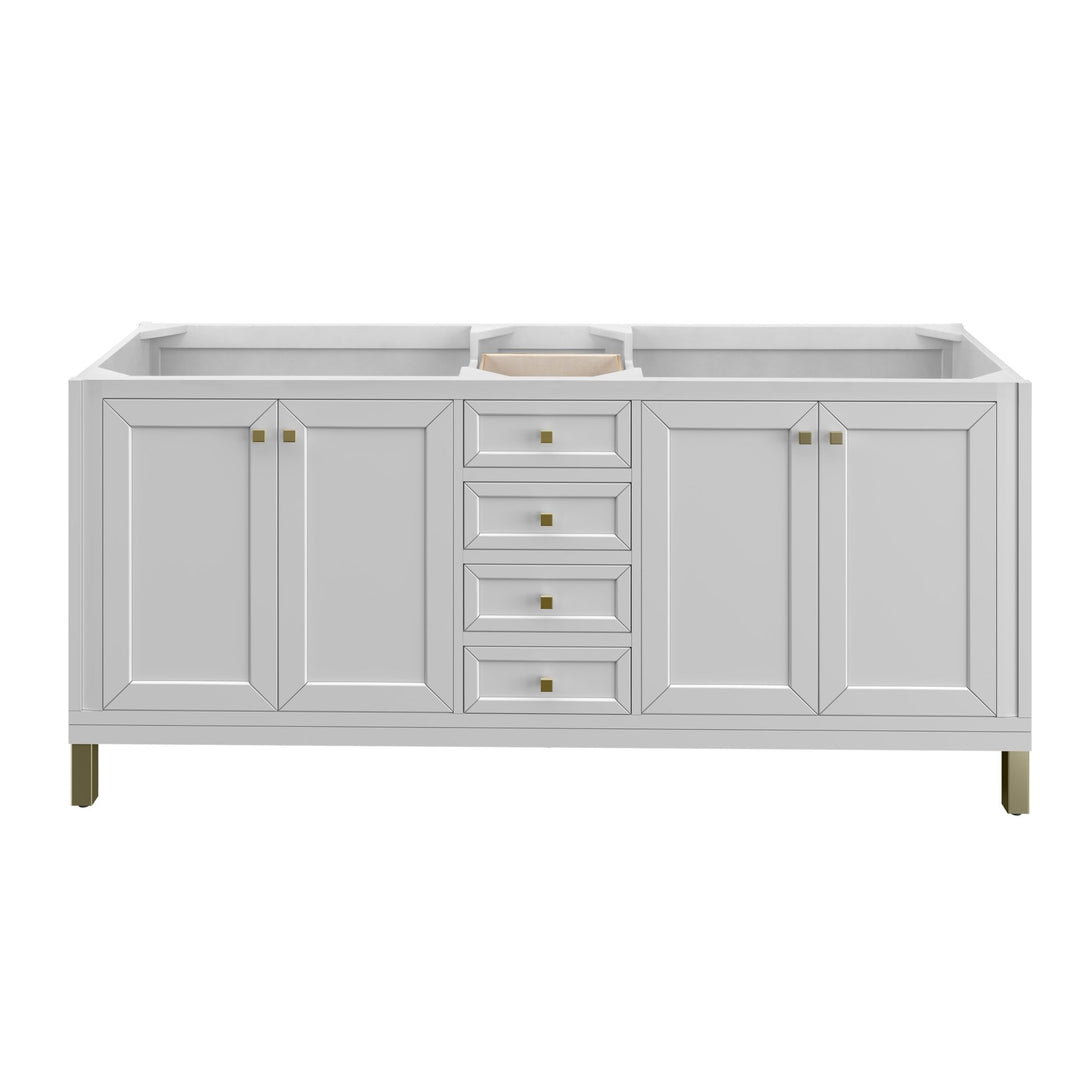 Chicago 72" Double Vanity, Glossy White, w/ 3 CM Ethereal Noctis Silestone® Top