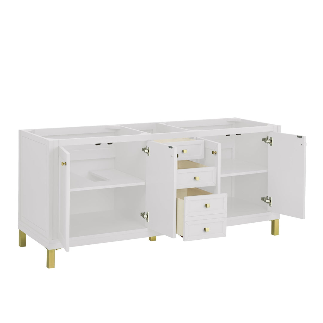 Chicago 72" Double Vanity, Glossy White, w/ 3 CM Ethereal Noctis Silestone® Top