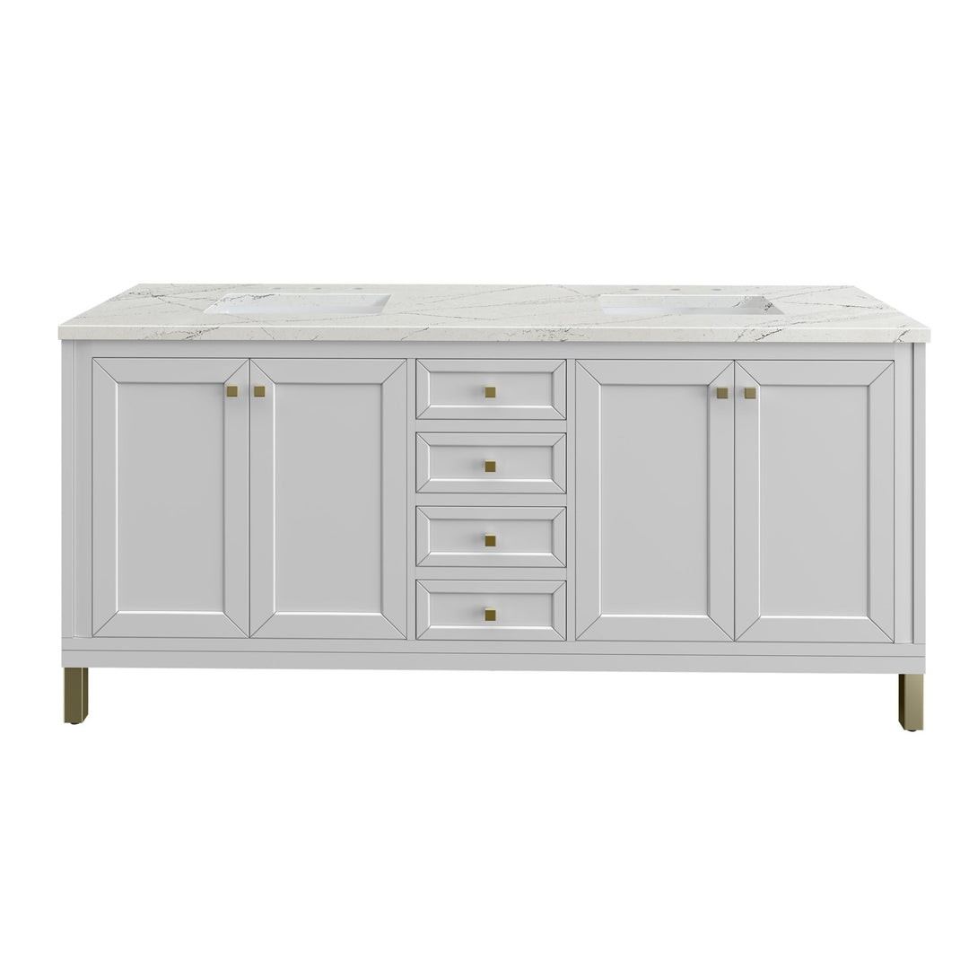 Chicago 72" Double Vanity, Glossy White, w/ 3 CM Ethereal Noctis Silestone® Top