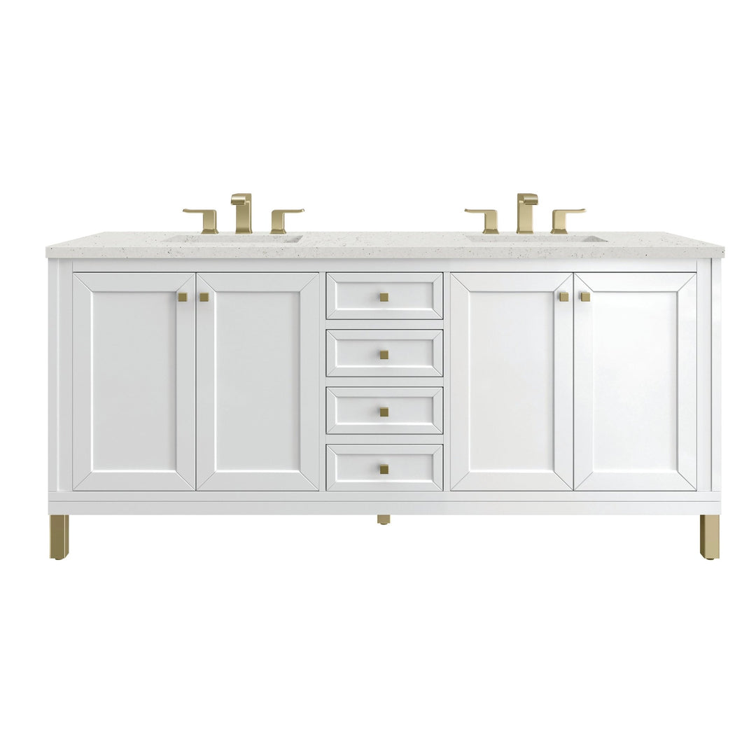 Chicago 72" Double Vanity, Glossy White, w/ 3 CM Lime Delight Silestone® Top