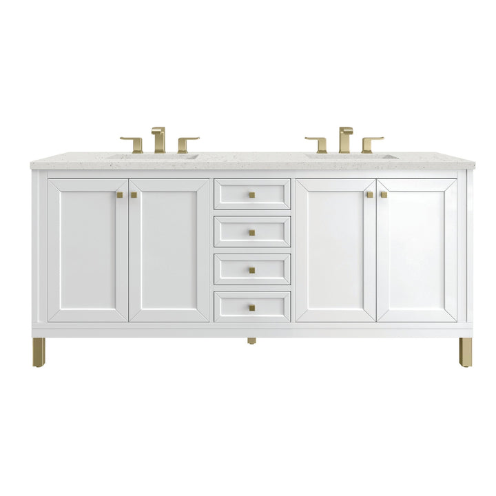 Chicago 72" Double Vanity, Glossy White, w/ 3 CM Lime Delight Silestone® Top