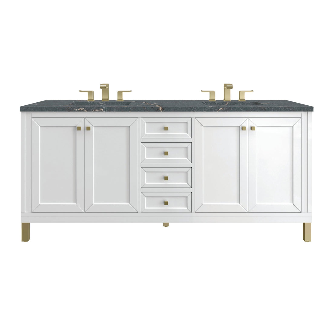 Chicago 72" Double Vanity, Glossy White, w/ 3 CM Parisien Bleu Silestone® Top