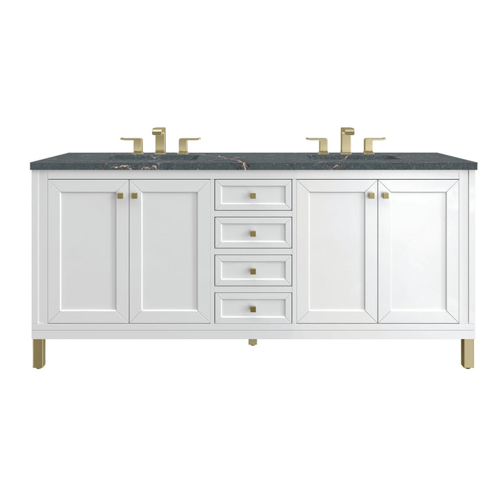 Chicago 72" Double Vanity, Glossy White, w/ 3 CM Parisien Bleu Silestone® Top