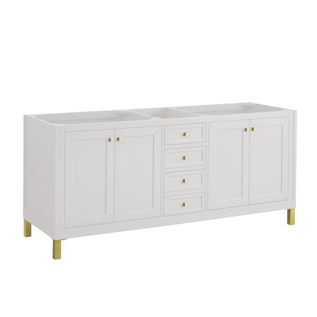 Chicago 72" Double Vanity, Glossy White, w/ 3 CM Parisien Bleu Silestone® Top