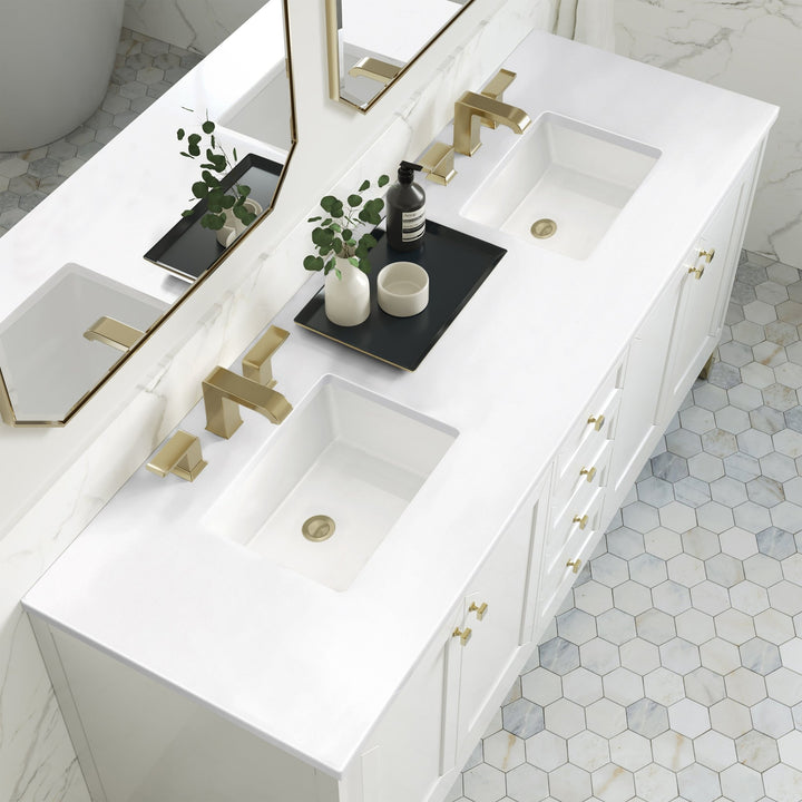 Chicago 72" Double Vanity, Glossy White, w/ 3 CM White Zeus Silestone® Top