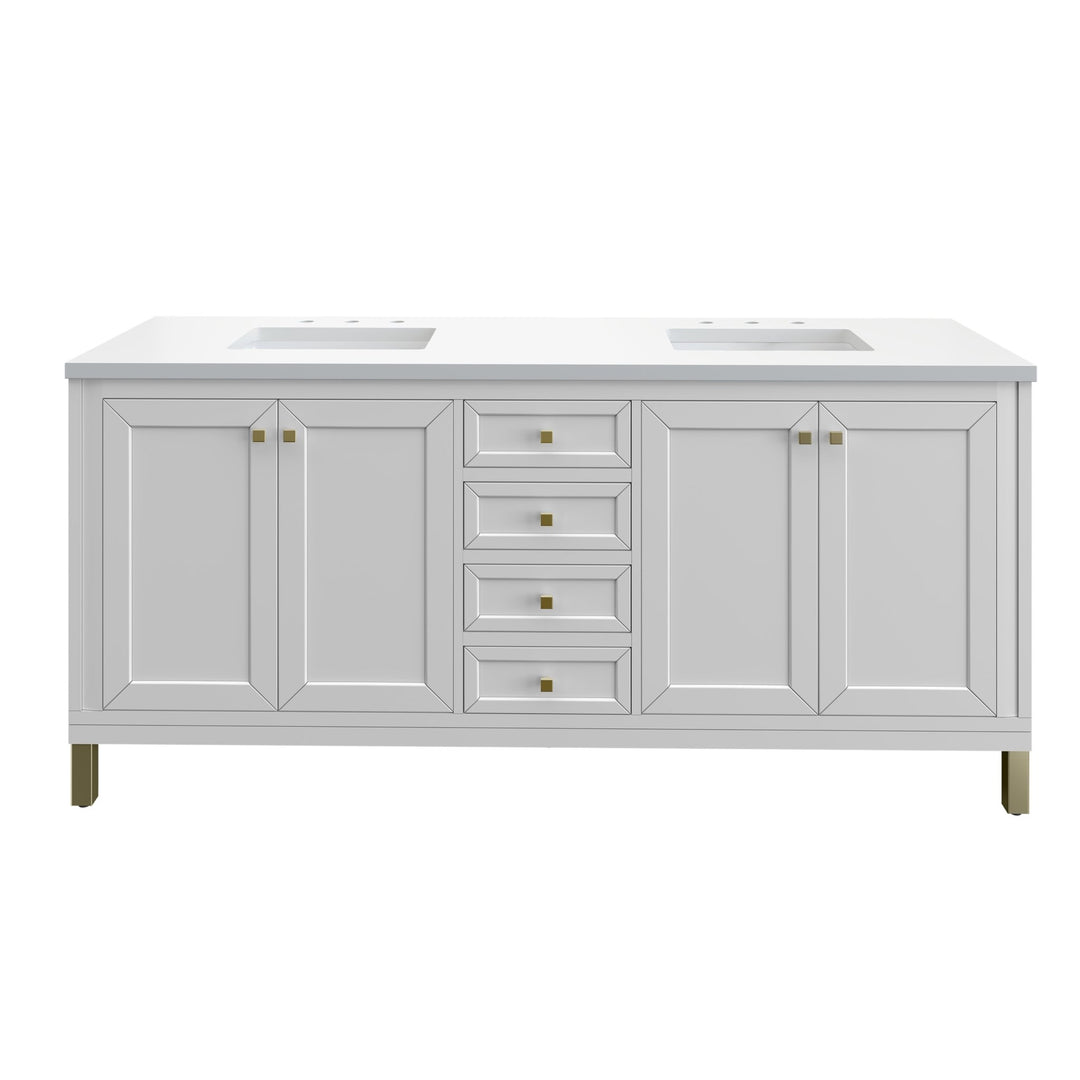 Chicago 72" Double Vanity, Glossy White, w/ 3 CM White Zeus Silestone® Top