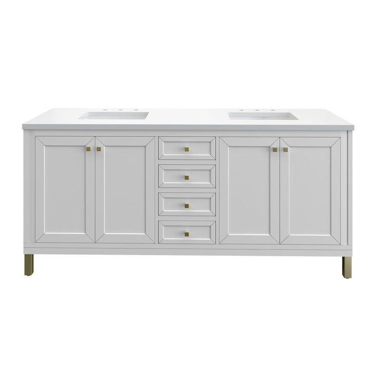 Chicago 72" Double Vanity, Glossy White, w/ 3 CM White Zeus Silestone® Top