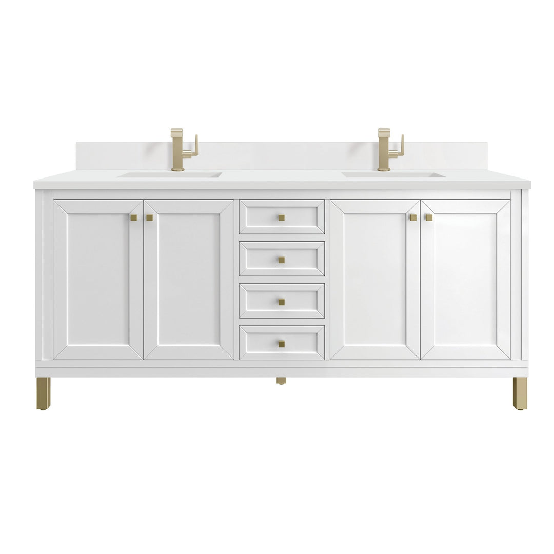 Chicago 72" Double Vanity, Glossy White, w/ Single Hole 3CM White Zeus Silestone® Top & Backsplash