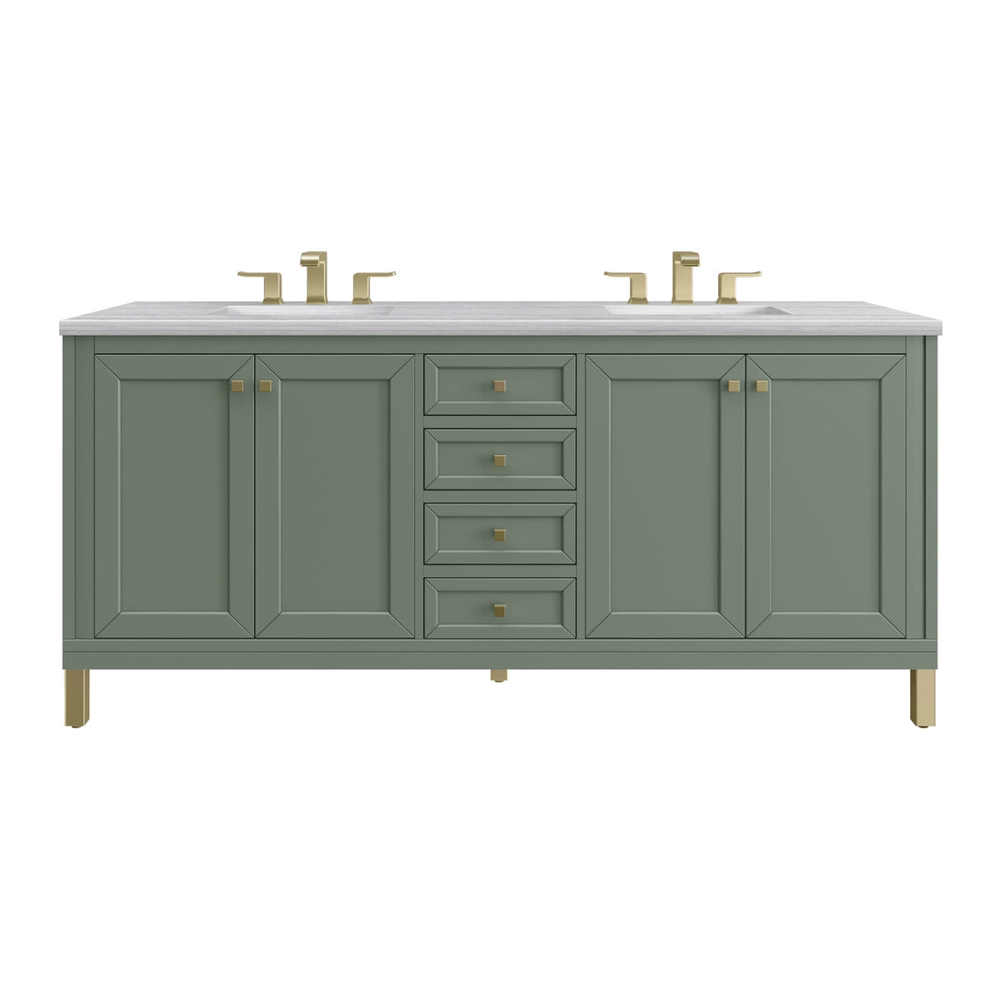 Chicago 72" Double Vanity, Smokey Celadon, w/ 3 CM Arctic Fall Solid Surface Top