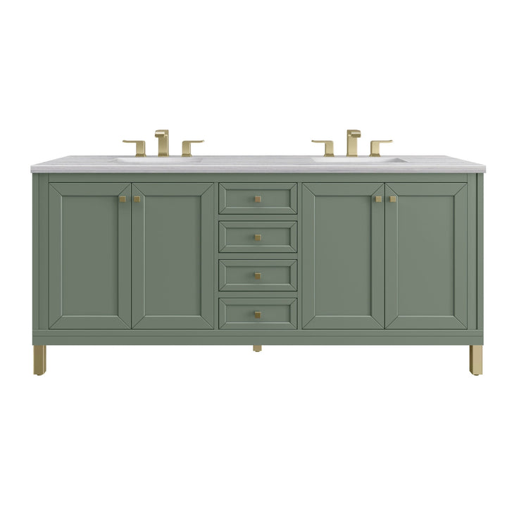 Chicago 72" Double Vanity, Smokey Celadon, w/ 3 CM Arctic Fall Solid Surface Top