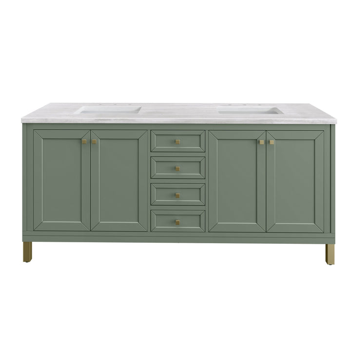Chicago 72" Double Vanity, Smokey Celadon, w/ 3 CM Arctic Fall Solid Surface Top