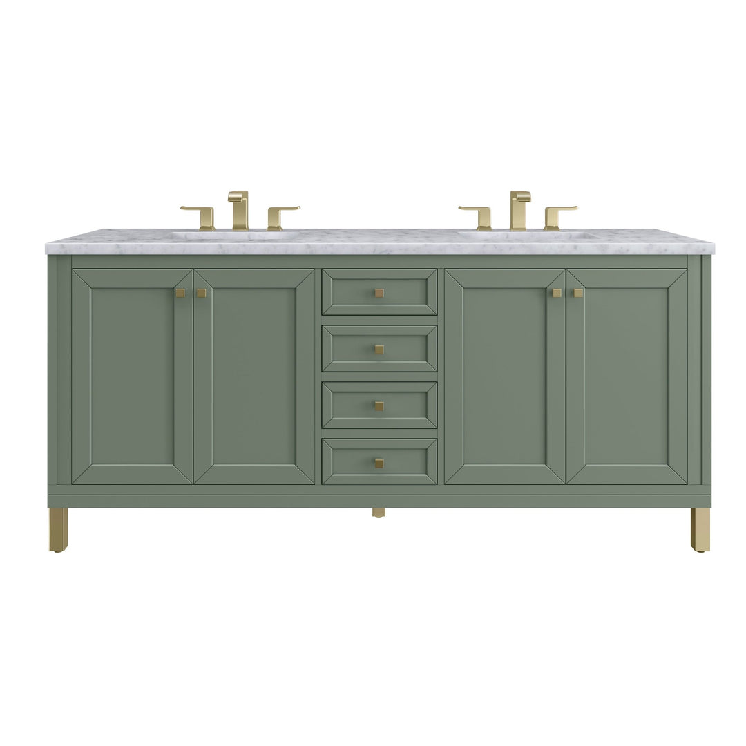 Chicago 72" Double Vanity, Smokey Celadon, w/ 3 CM Carrara Marble Top