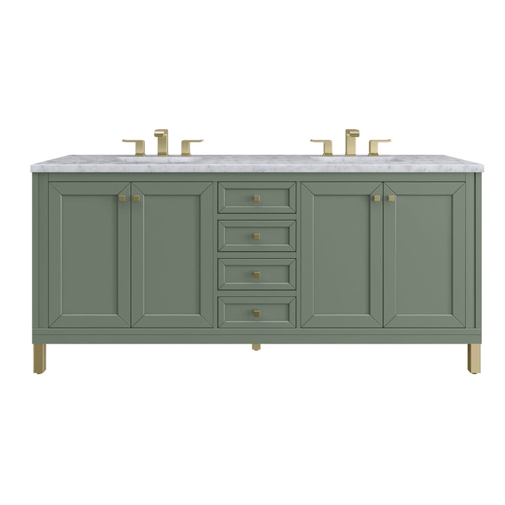 Chicago 72" Double Vanity, Smokey Celadon, w/ 3 CM Carrara Marble Top