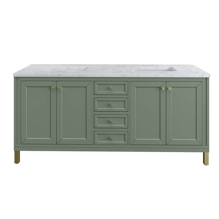 Chicago 72" Double Vanity, Smokey Celadon, w/ 3 CM Carrara Marble Top