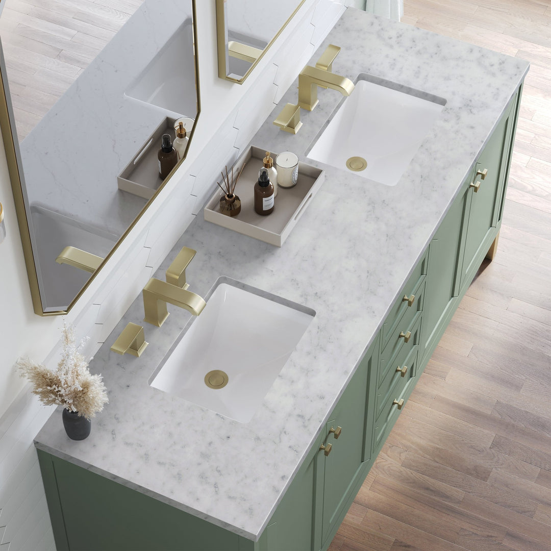 Chicago 72" Double Vanity, Smokey Celadon, w/ 3 CM Carrara Marble Top