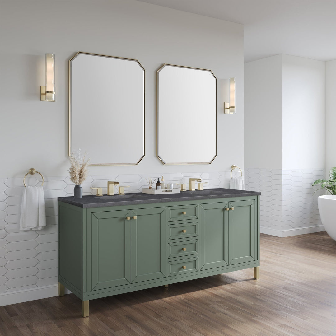 Chicago 72" Double Vanity, Smokey Celadon, w/ 3 CM Charcoal Soapstone Silestone® Top