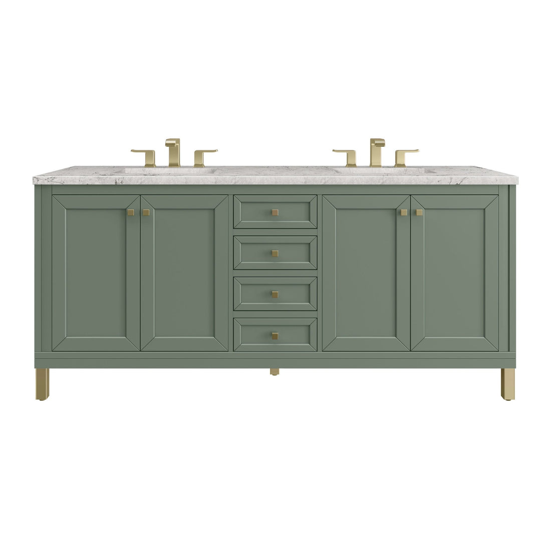 Chicago 72" Double Vanity, Smokey Celadon, w/ 3 CM Eternal Jasmine Pearl Silestone Top w/ FreePower Wireless Charger