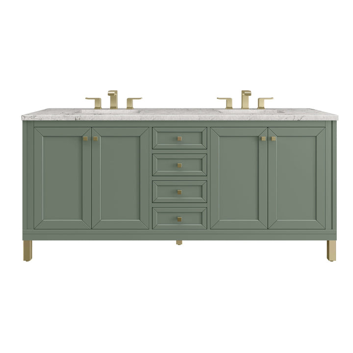 Chicago 72" Double Vanity, Smokey Celadon, w/ 3 CM Eternal Jasmine Pearl Silestone Top w/ FreePower Wireless Charger