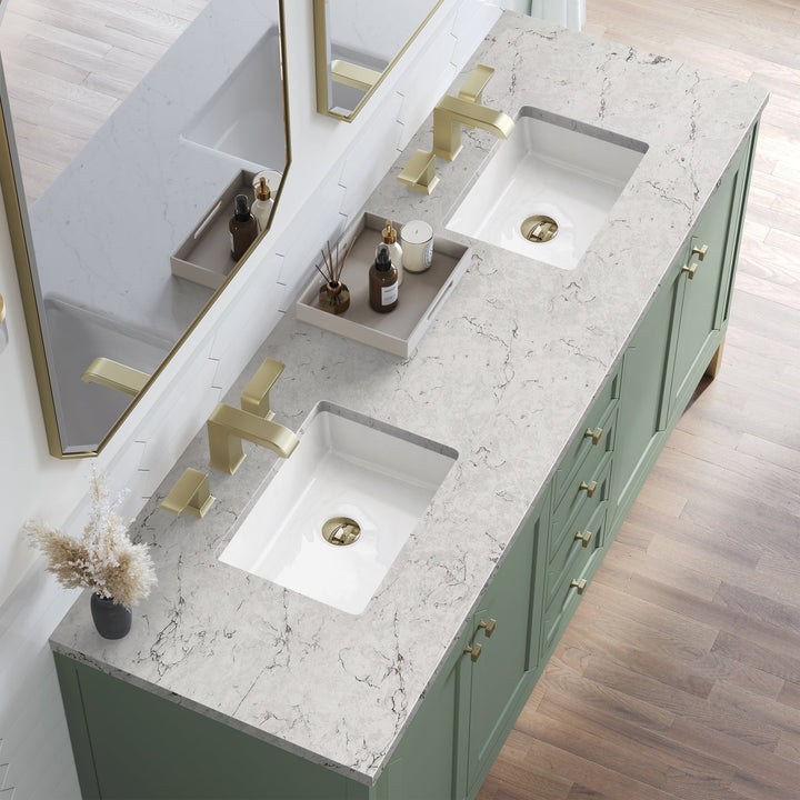 Chicago 72" Double Vanity, Smokey Celadon, w/ 3 CM Eternal Jasmine Pearl Silestone Top w/ FreePower Wireless Charger
