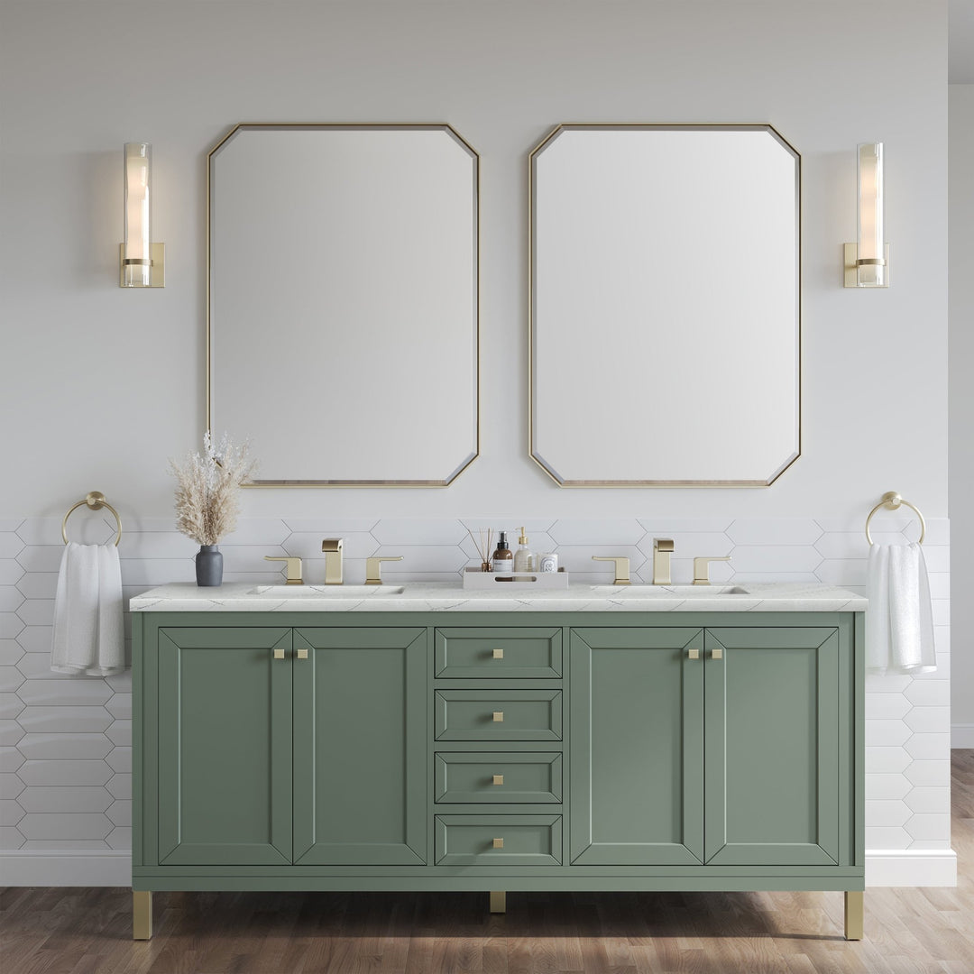 Chicago 72" Double Vanity, Smokey Celadon, w/ 3 CM Ethereal Noctis Silestone® Top