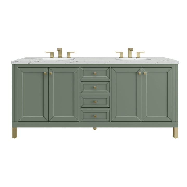 Chicago 72" Double Vanity, Smokey Celadon, w/ 3 CM Ethereal Noctis Silestone Top w/ FreePower Wireless Charger