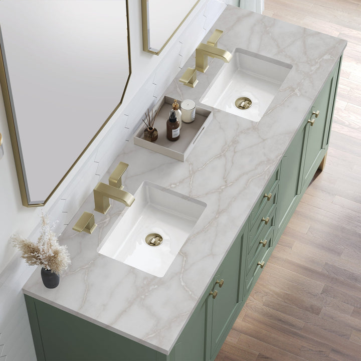Chicago 72" Double Vanity, Smokey Celadon, w/ 3 CM Victorian Silver Silestone® Top
