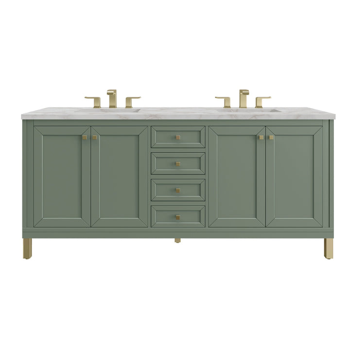 Chicago 72" Double Vanity, Smokey Celadon, w/ 3 CM Victorian Silver Silestone Top w/ FreePower Wireless Charger