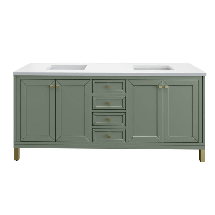 Chicago 72" Double Vanity, Smokey Celadon, w/ 3 CM White Zeus Silestone® Top
