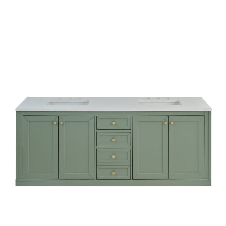 Chicago 72" Double Vanity, Smokey Celadon, w/ 3 CM White Zeus Silestone® Top