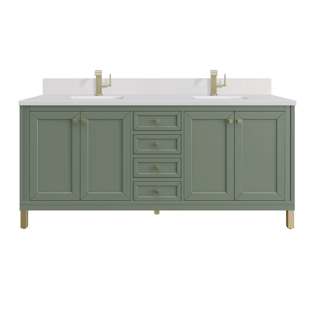 Chicago 72" Double Vanity, Smokey Celadon, w/ Single Hole 3CM White Zeus Silestone® Top & Backsplash