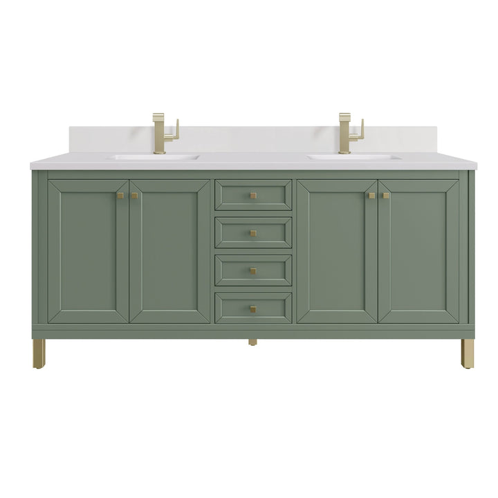 Chicago 72" Double Vanity, Smokey Celadon, w/ Single Hole 3CM White Zeus Silestone® Top & Backsplash