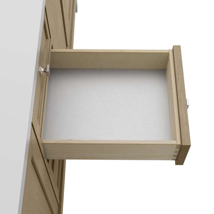 Chicago 72" Double Vanity, Walnut Whisper, w/ 3 CM Arctic Fall Solid Surface Top
