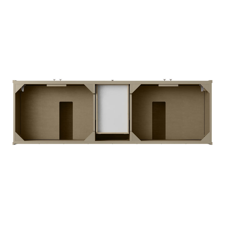 Chicago 72" Double Vanity, Walnut Whisper, w/ 3 CM Arctic Fall Solid Surface Top