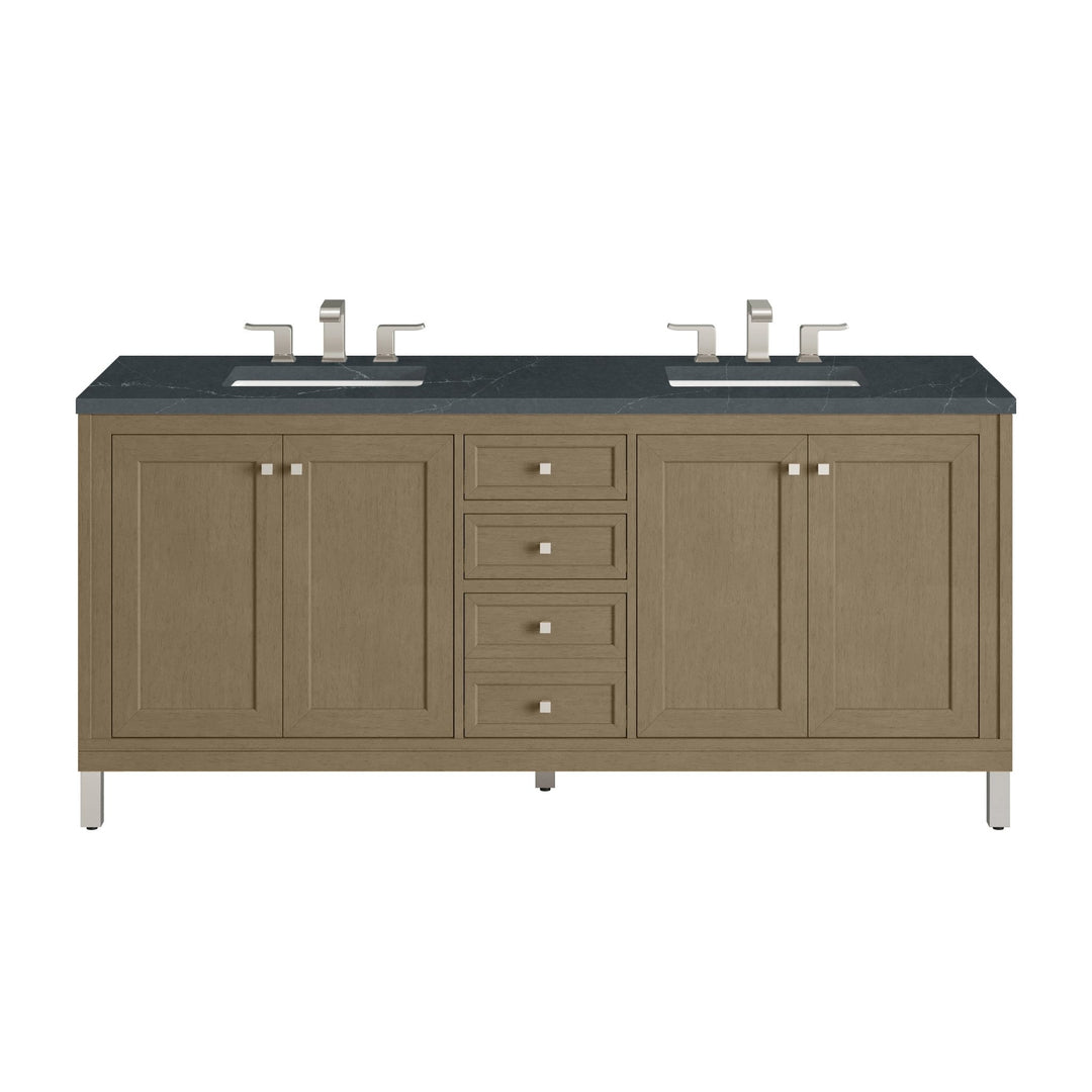 Chicago 72" Double Vanity, Walnut Whisper, w/ 3 CM Charcoal Soapstone Silestone® Top