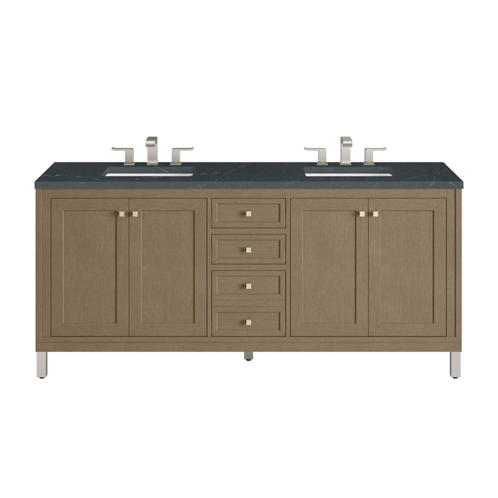 Chicago 72" Double Vanity, Walnut Whisper, w/ 3 CM Charcoal Soapstone Silestone® Top