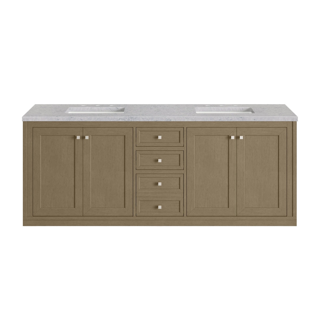 Chicago 72" Double Vanity, Walnut Whisper, w/ 3 CM Eternal Jasmine Pearl Silestone® Top