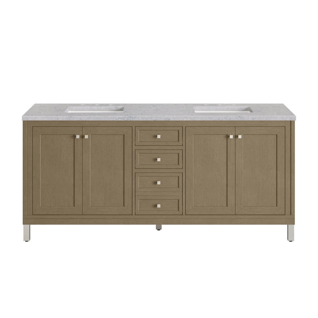 Chicago 72" Double Vanity, Walnut Whisper, w/ 3 CM Eternal Jasmine Pearl Silestone® Top