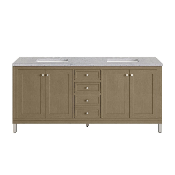 Chicago 72" Double Vanity, Walnut Whisper, w/ 3 CM Eternal Jasmine Pearl Silestone® Top