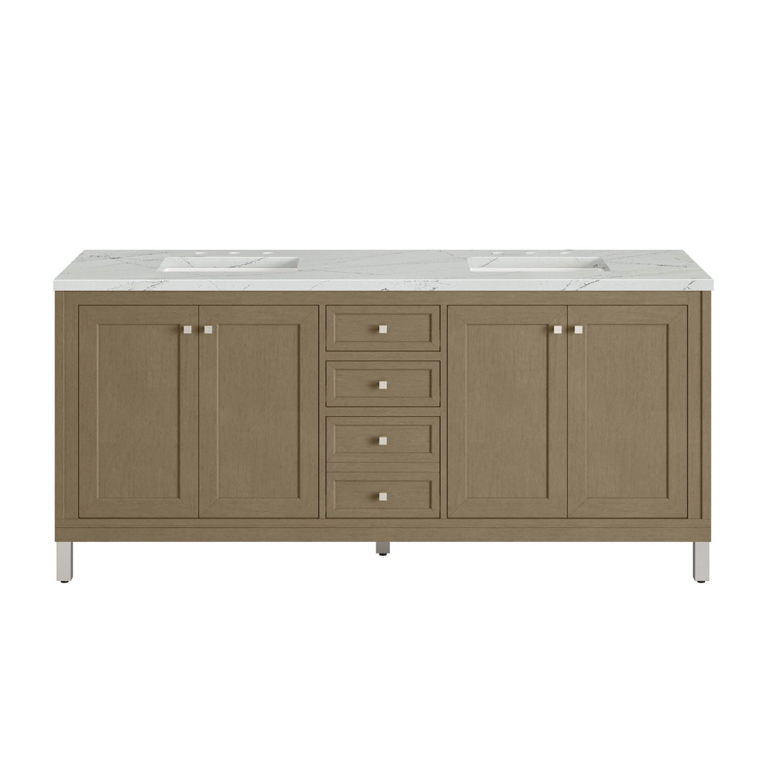 Chicago 72" Double Vanity, Walnut Whisper, w/ 3 CM Ethereal Noctis Silestone® Top